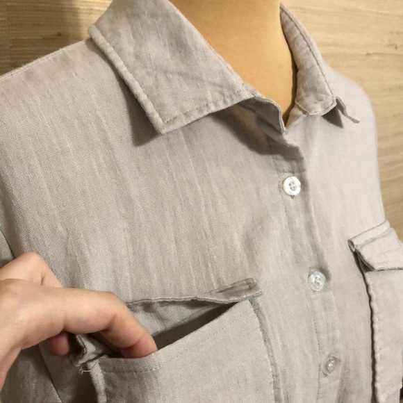 Amaryllis Light Beige Oatmeal Linen Cotton Button-Up Long Sleeve Shirt Medium - Picture 3 of 10